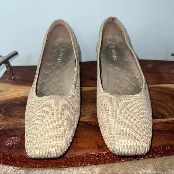 Vivaia Shoes - VIVAIA Knit Square Toe Block Heel Pumps Beige Sustainable Comfort Heels 39.5